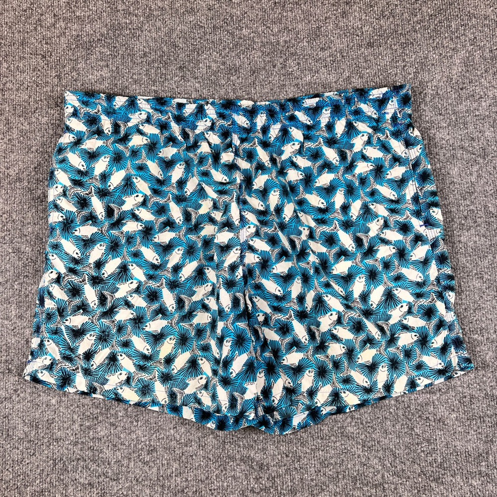 Vintage Rusty Boardshorts Mens L Blue White Fish AOP Surf Baggies 5" Y2K 90s